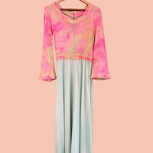 Elegant Pink and Green Maxi Dress